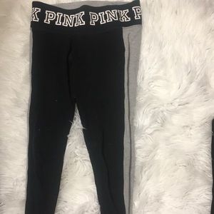 Pink leggings with stripes on the ankle cutouts